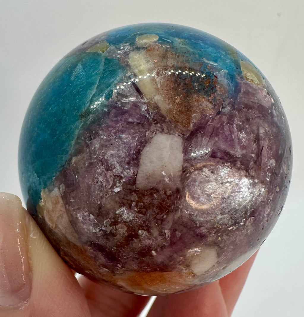 Blue Apatite, Lepidolite Mica & Arusha Quartz Composite Sphere