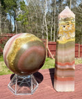 Pink Banded Calcite Sphere and Tower Set, Pakistan