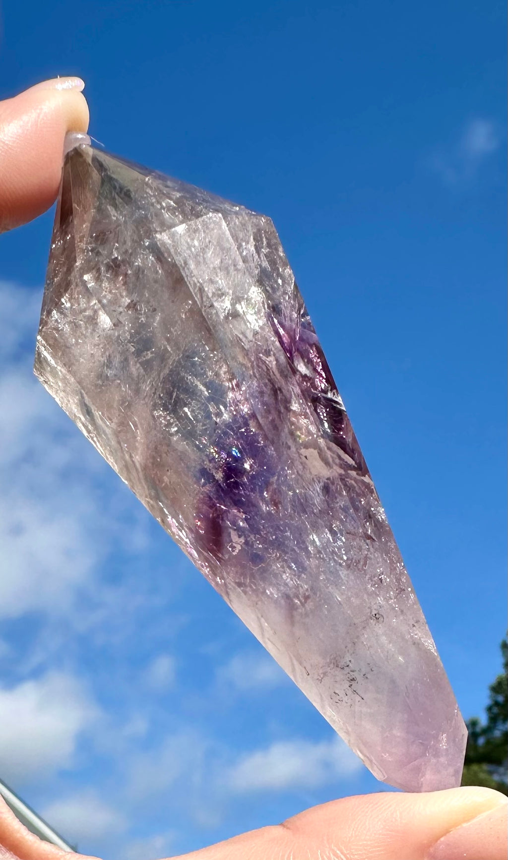 12-Sided Smoky Quartz Vogel Wand – Amethyst Phantom, Rainbows, Brazil