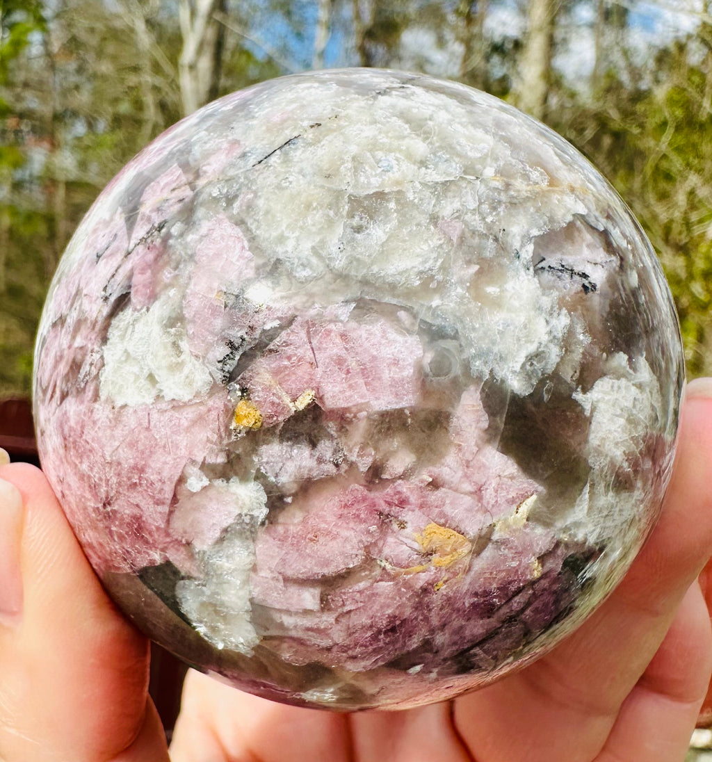2.92" Pink Tourmaline in Smoky Quartz Sphere with Shimmery Mica, Madagascar
