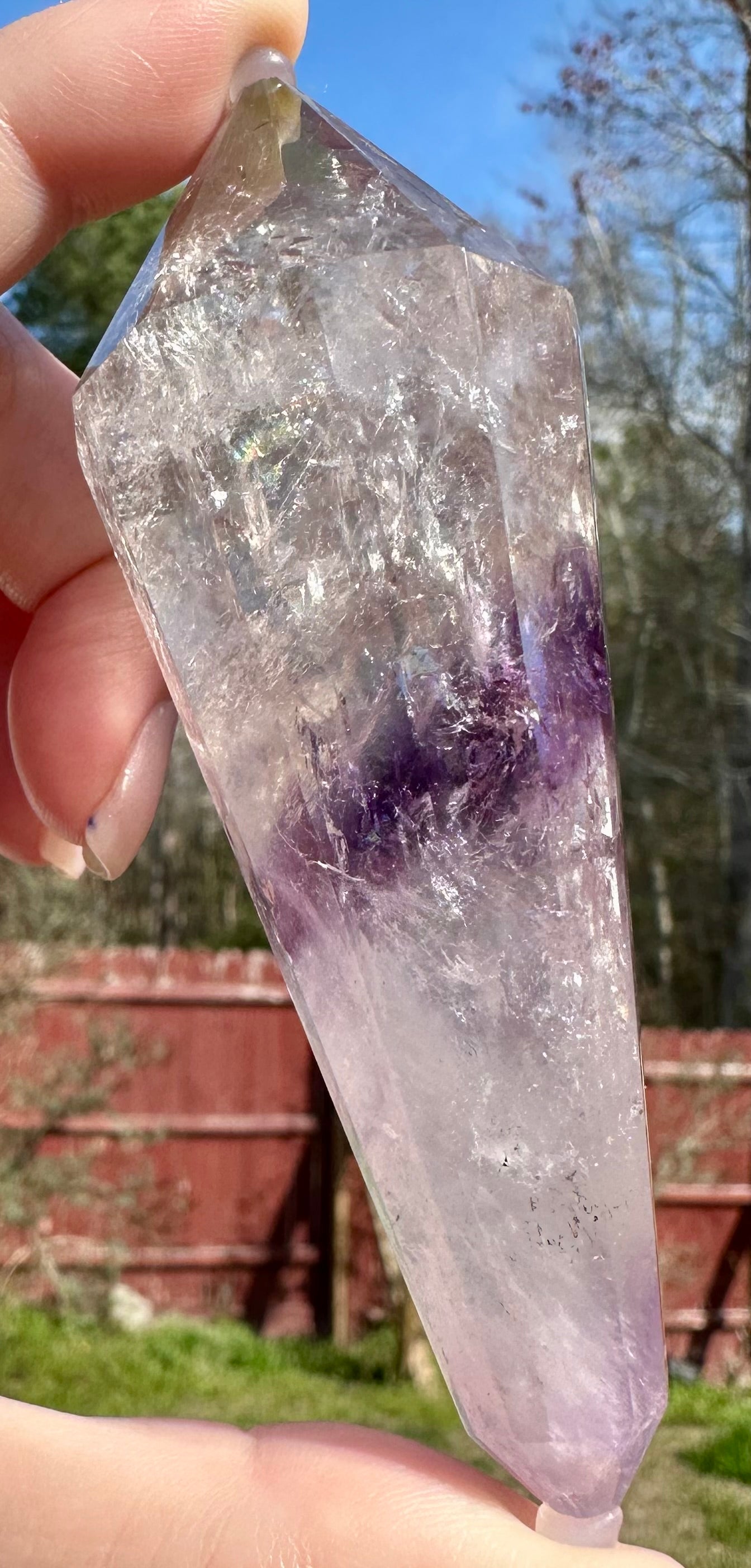 12-Sided Smoky Quartz Vogel Wand – Amethyst Phantom, Rainbows, Brazil