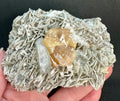 Golden Scheelite & Clear Aquamarine on Muscovite Blades, Mt. Xuebaoding, Sichuan Province, China