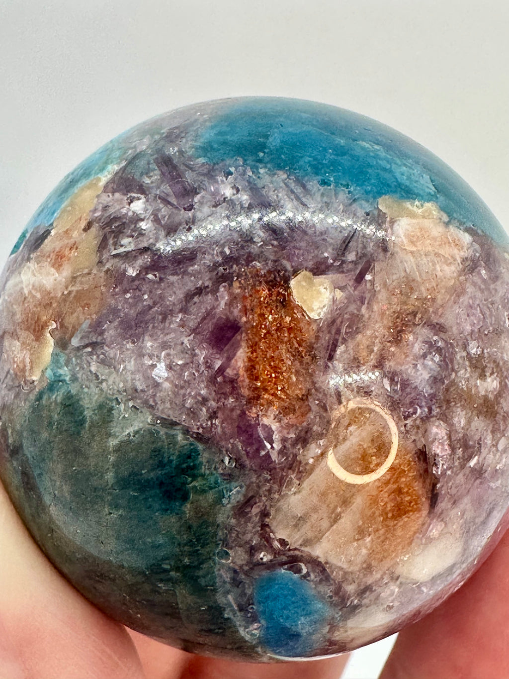Blue Apatite, Lepidolite Mica & Arusha Quartz Composite Sphere