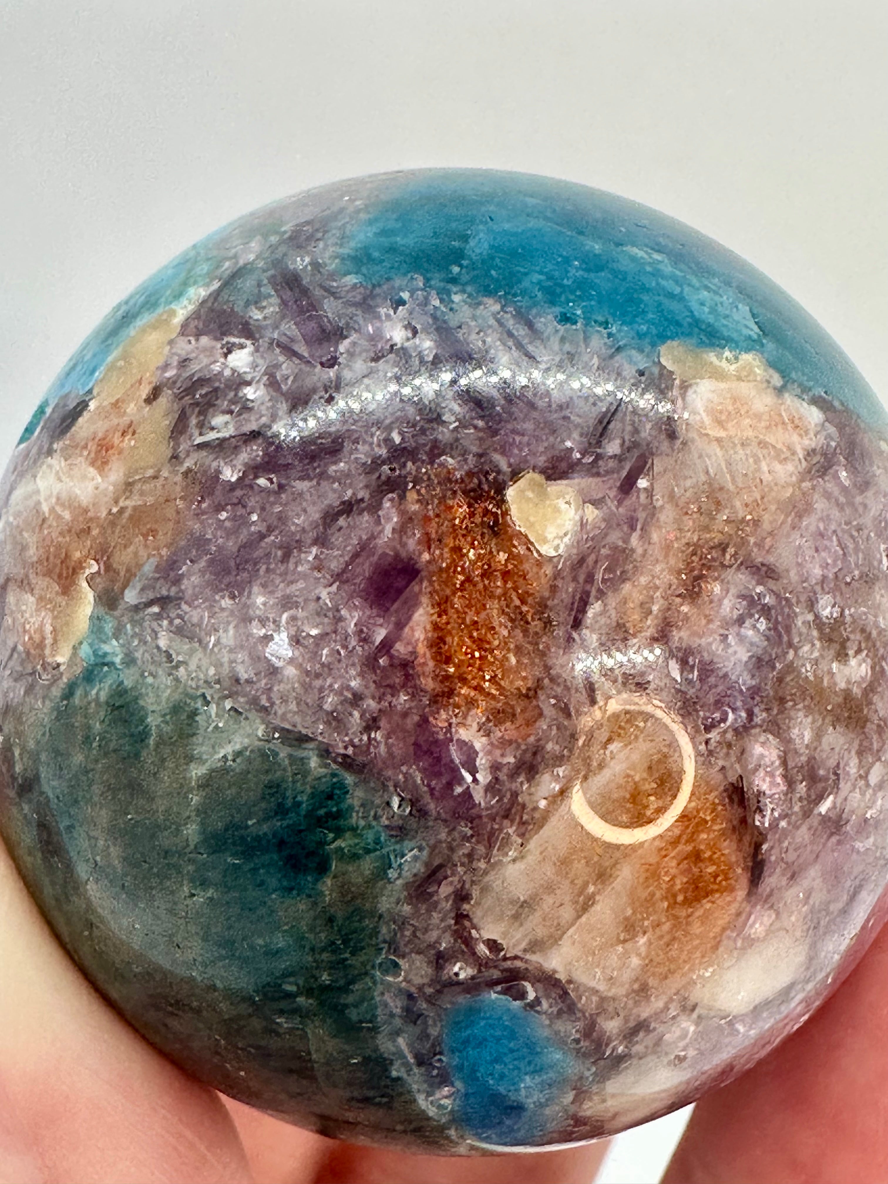 Blue Apatite, Lepidolite Mica & Arusha Quartz Composite Sphere