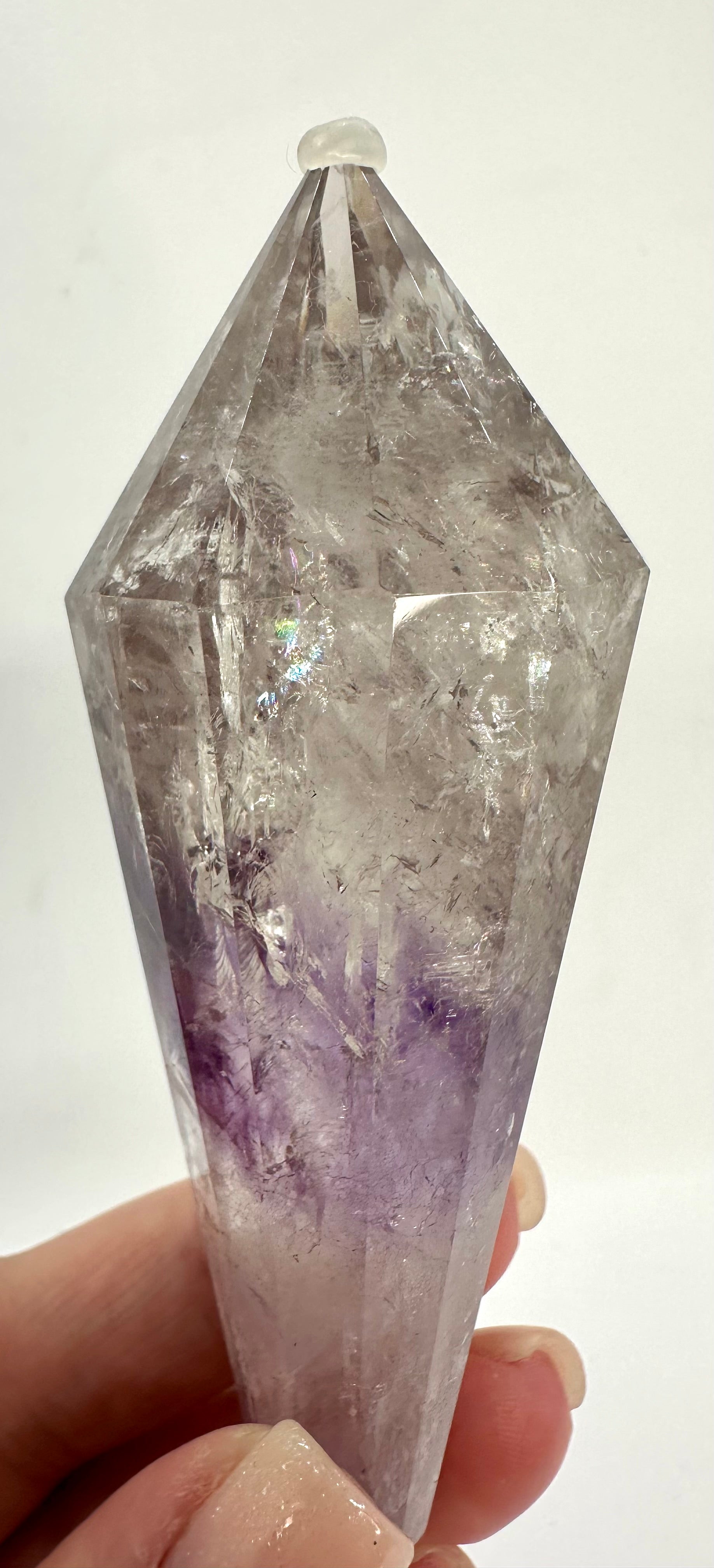 12-Sided Smoky Quartz Vogel Wand – Amethyst Phantom, Rainbows, Brazil