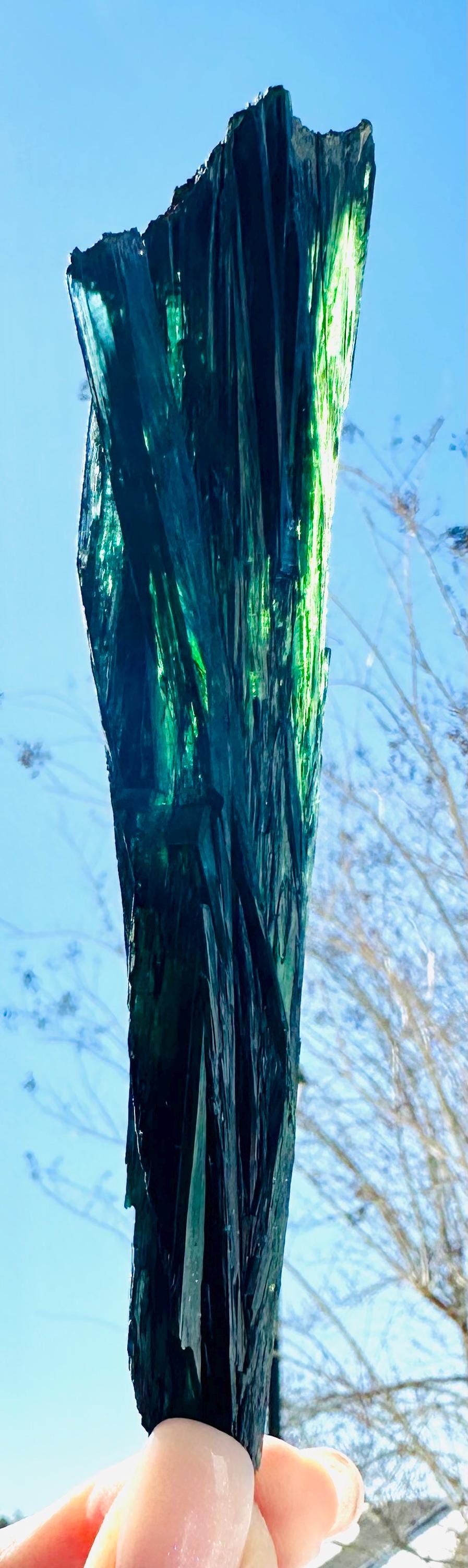 Vivianite Spear — Bright Green & Blue Radiance on Custom Acrylic Stand from Bolivia