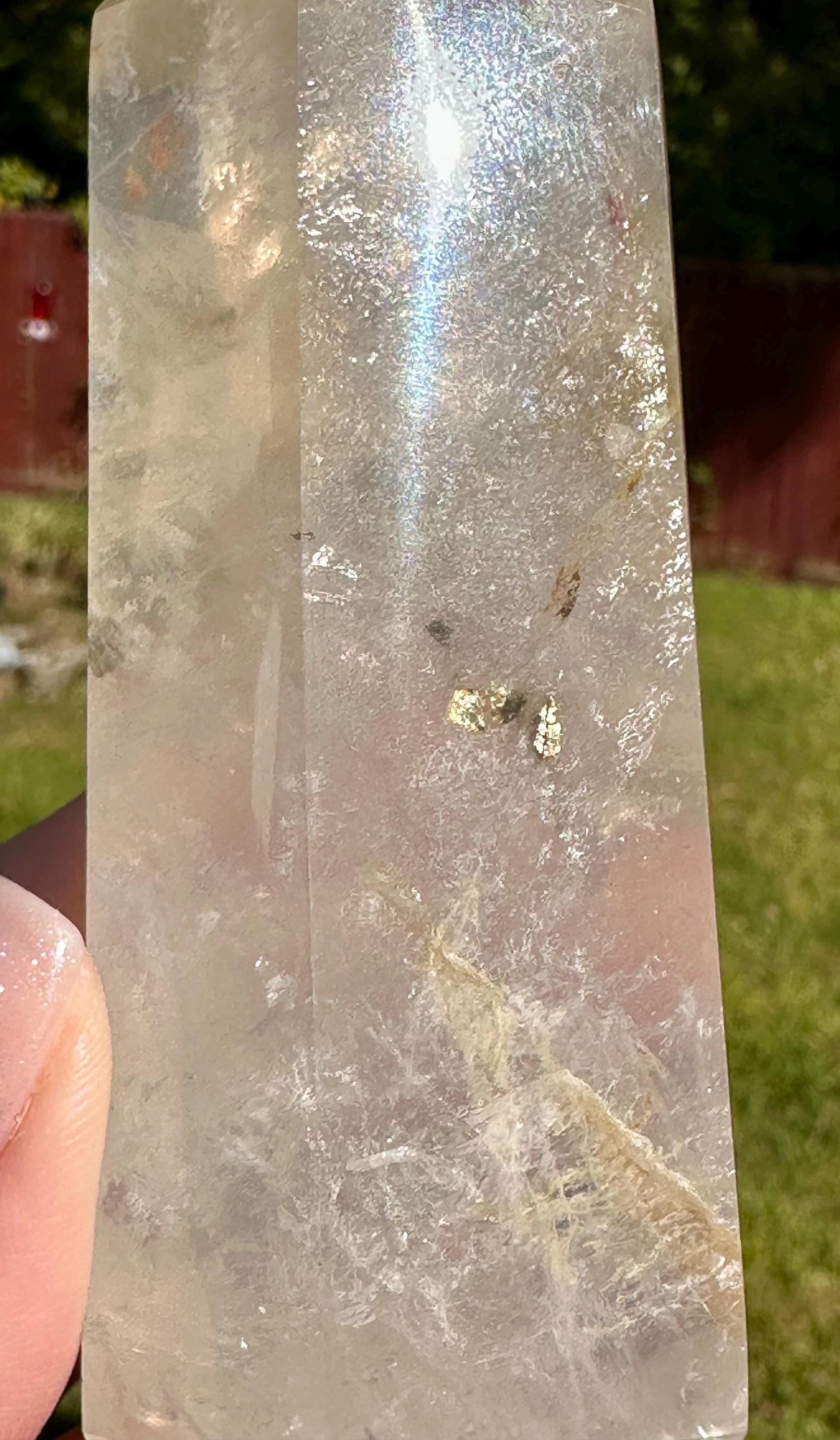 Girasol Quartz Sphere & Point Set with Unique Inclusions from Madagascar