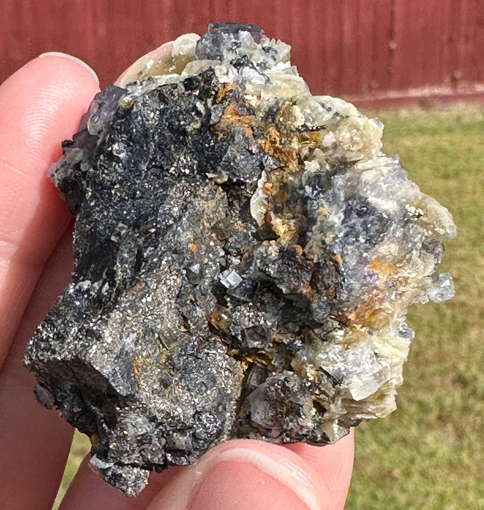 82 Grams Natural Transparent Colorful Phantom Cubic Fluorite with Siderite in a chalcopyrite mix matrix