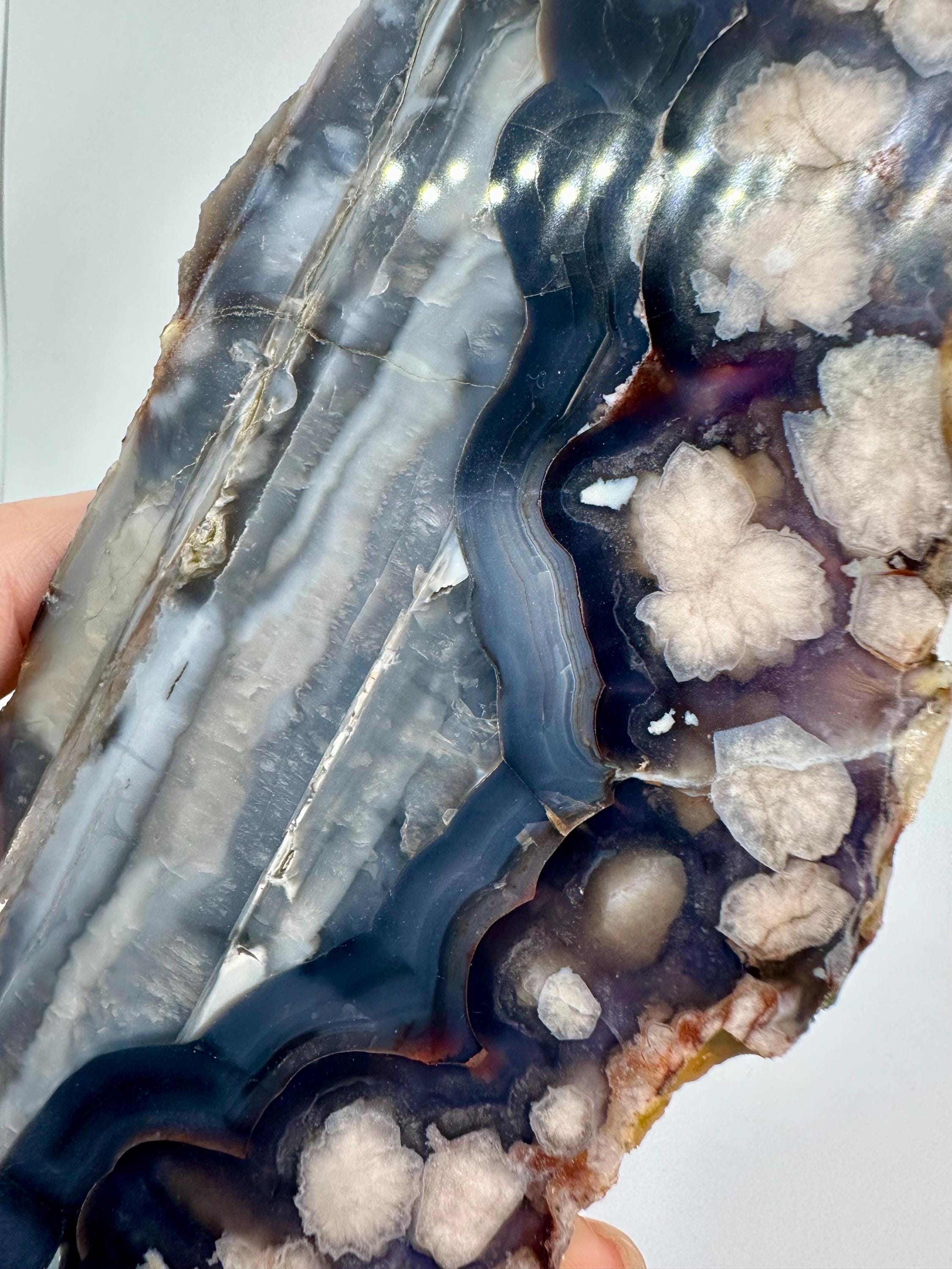 412 Grams Dark Blue Flower Agate Slab from Madagascar