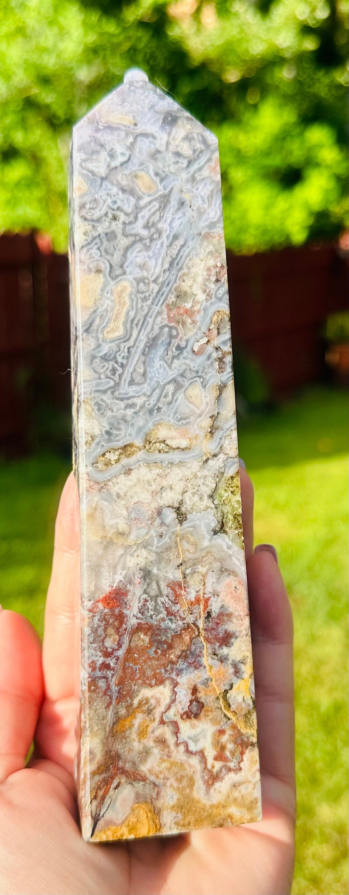 514 Grams Unique and Beautiful Purple Crazy Lace Agate Tower