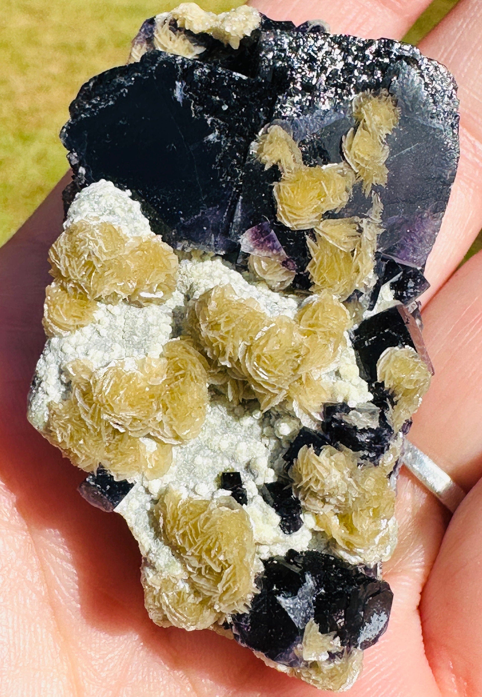 62 Grams Beautiful Unique Siderite Mini Roses in a Dark Purple Fluorite matrix from Inner Mongolia, China