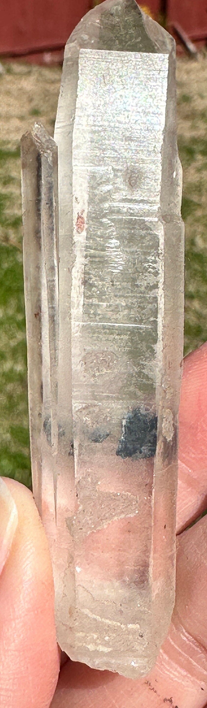 54 Grams very peculiar singing Pair of Clear Quartz Points with Specularite Rosettes