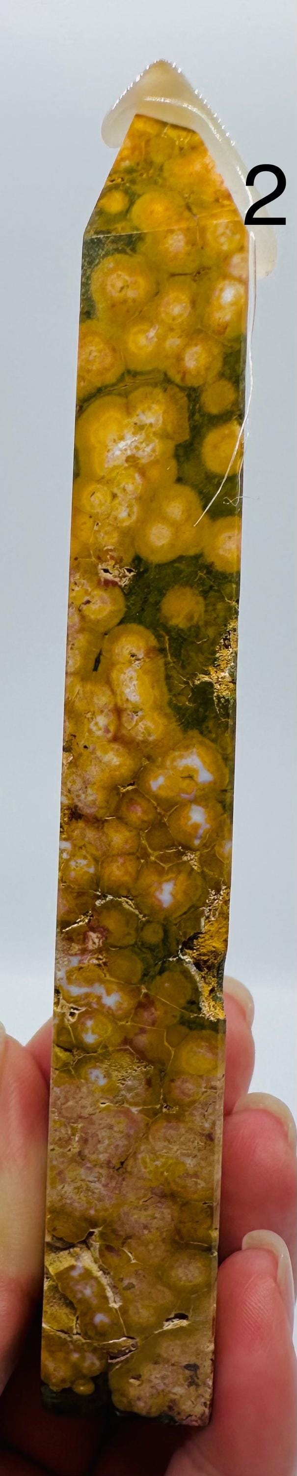 Sun-Kissed Serenity: Rare Yellow Kambaby Ocean Jasper Tower with Green, Pink and  White Zones