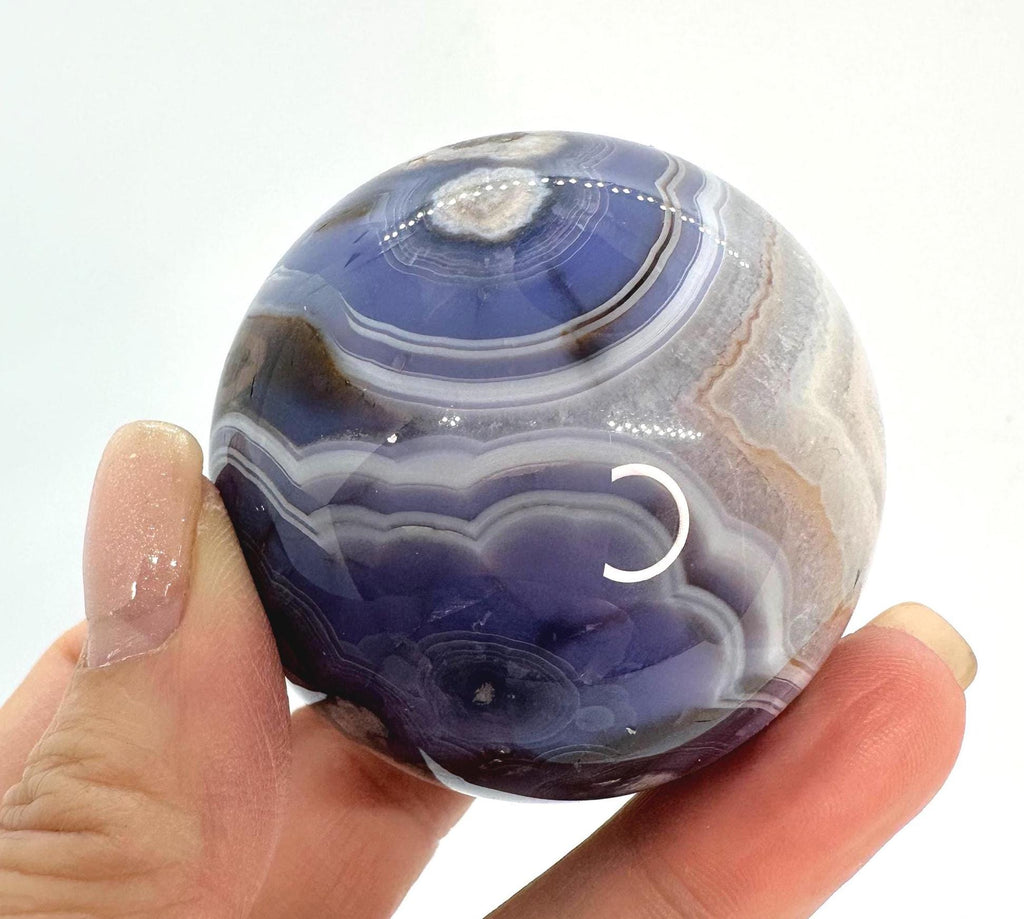 Blue Flower Agate Heart, Sphere & Wand Set with Acacia Stand from Madagascar