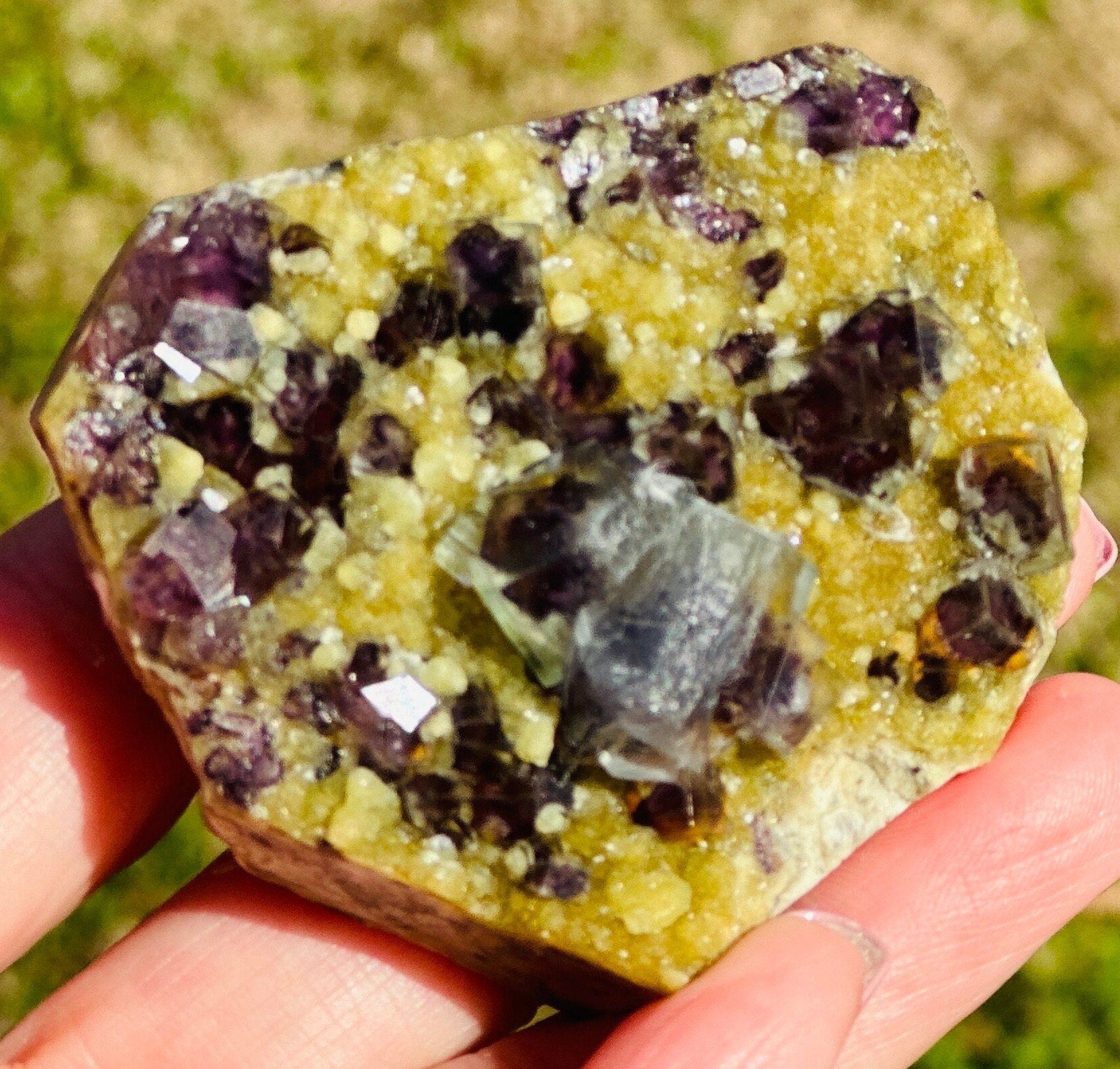 115 Grams Natural Purple Phantom Cubic Flourite over Mica Specimen from China