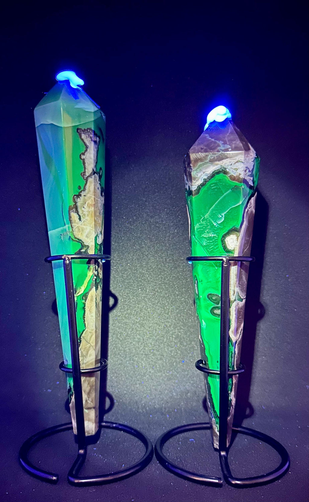 HQ Volcanic Agate Wand with Custom Iron Stand from Indonesia