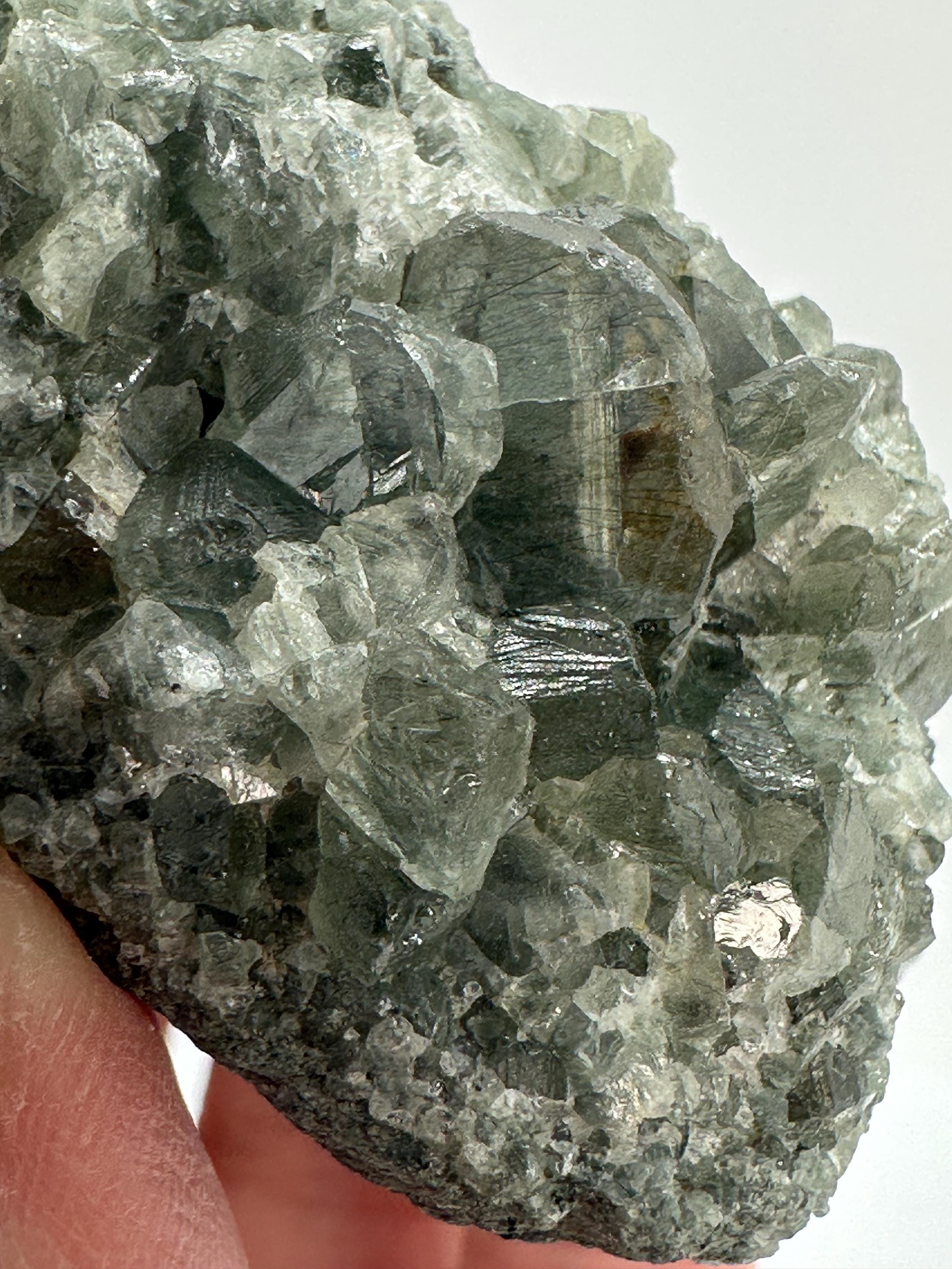 139 Grams Fluorapatite Cluster with Actinolite Inclusions on Host Rock from Hunza Valley, Gilgit-Baltistan, Pakistan