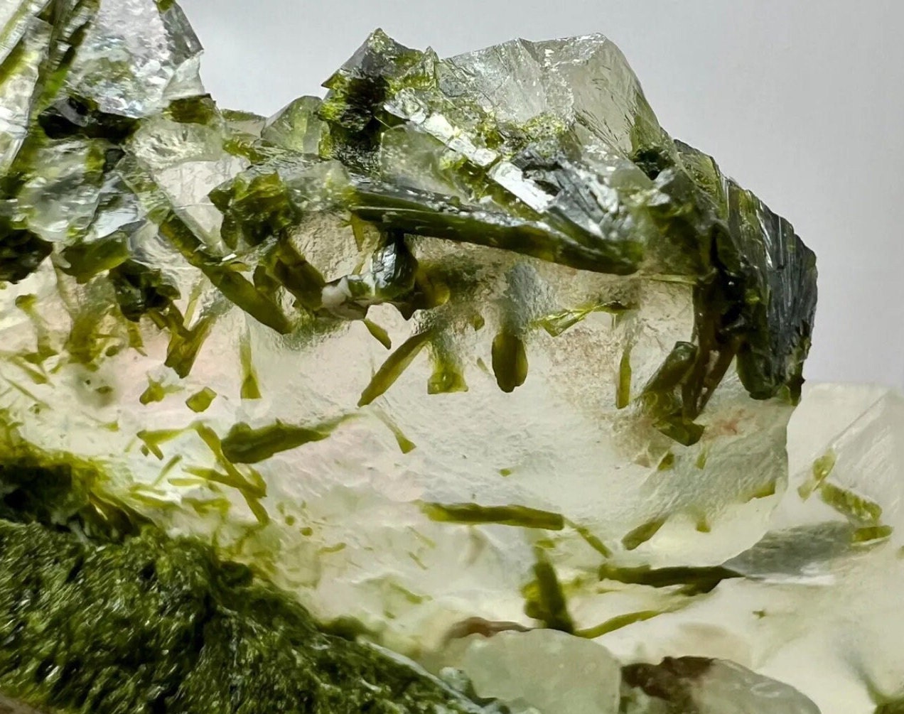 123 Grams Beautiful Green Epidote Crystal On/Inside Quartz Cluster from Pakistan