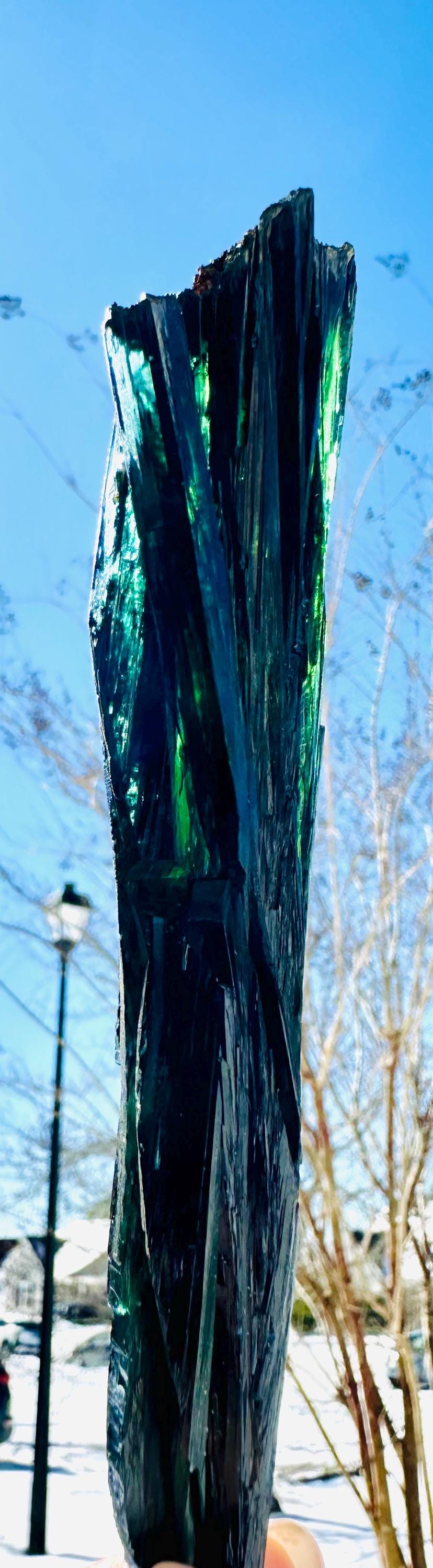 Vivianite Spear — Bright Green & Blue Radiance on Custom Acrylic Stand from Bolivia