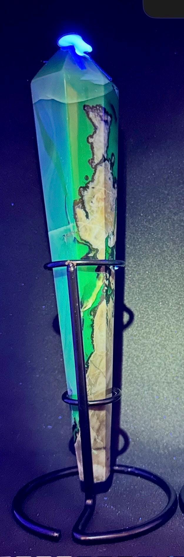 HQ Volcanic Agate Wand with Custom Iron Stand from Indonesia