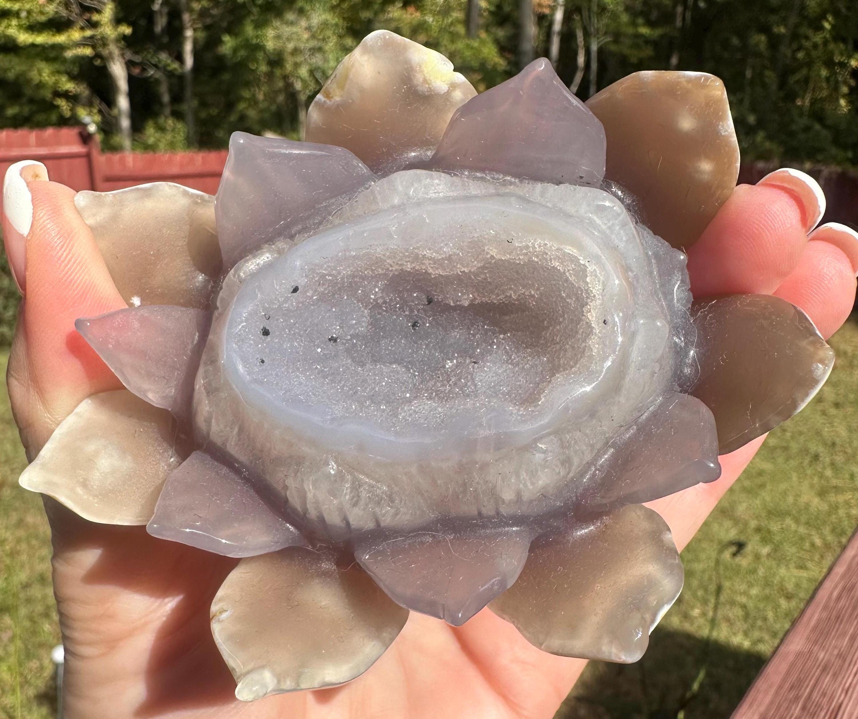 331 Grams Druzy Agate Lotus Carving