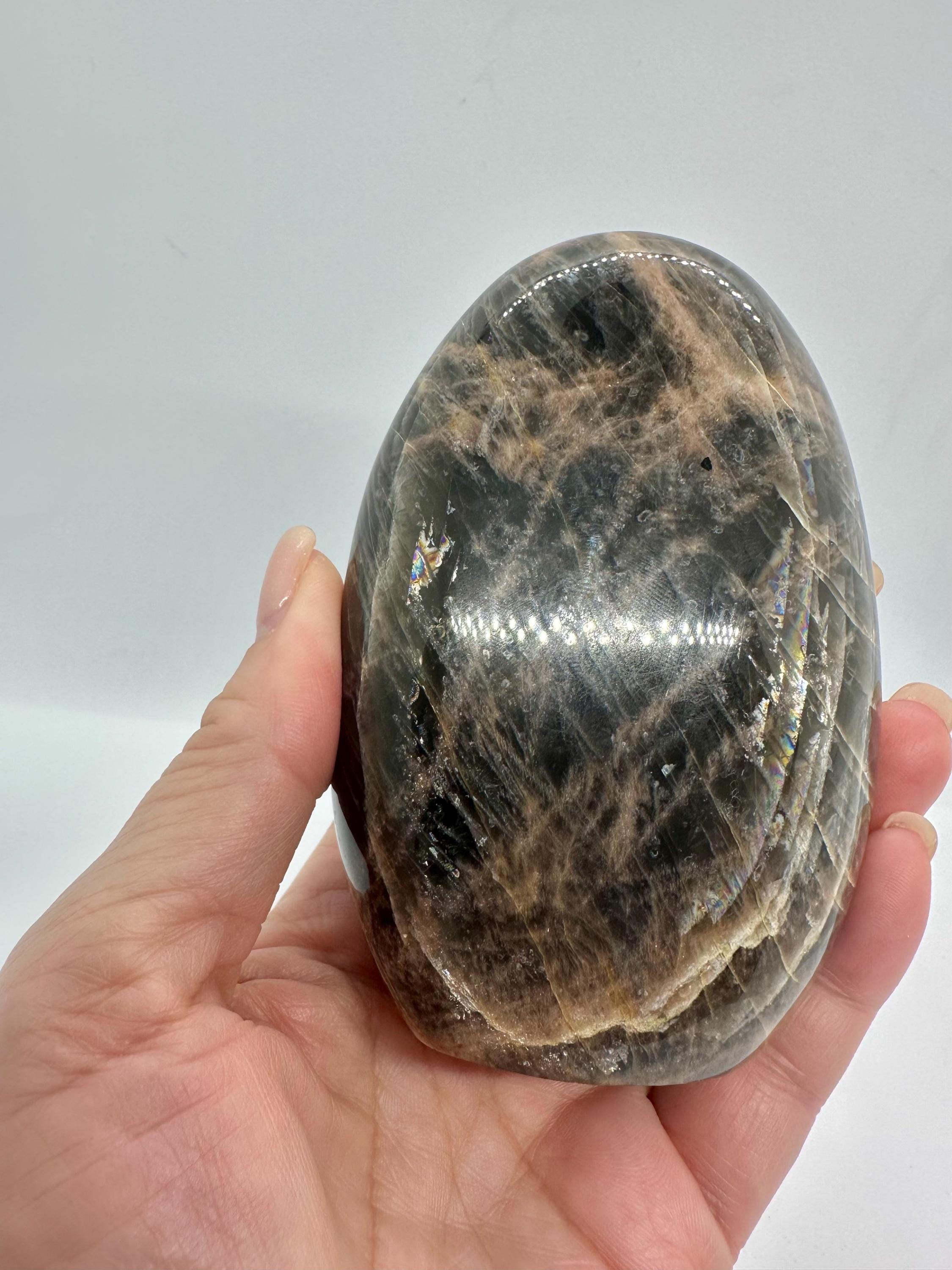596 Grams Black Moonstone with Rainbows Free Form Madagascar
