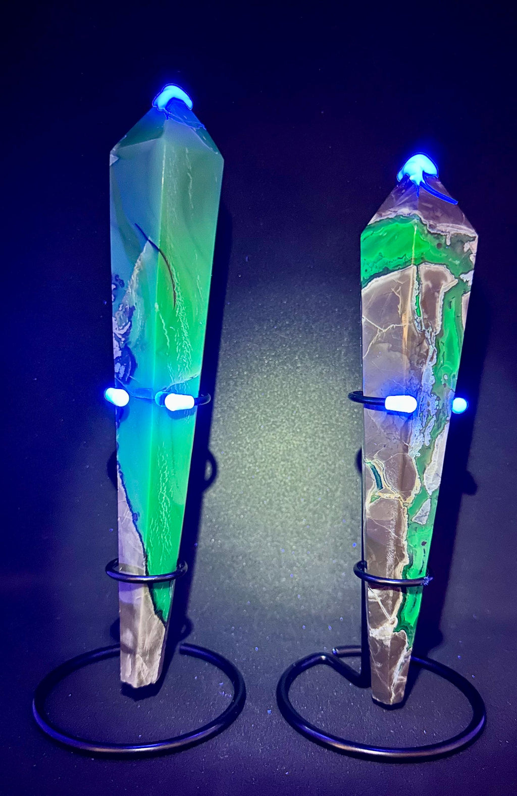 HQ Volcanic Agate Wand with Custom Iron Stand from Indonesia