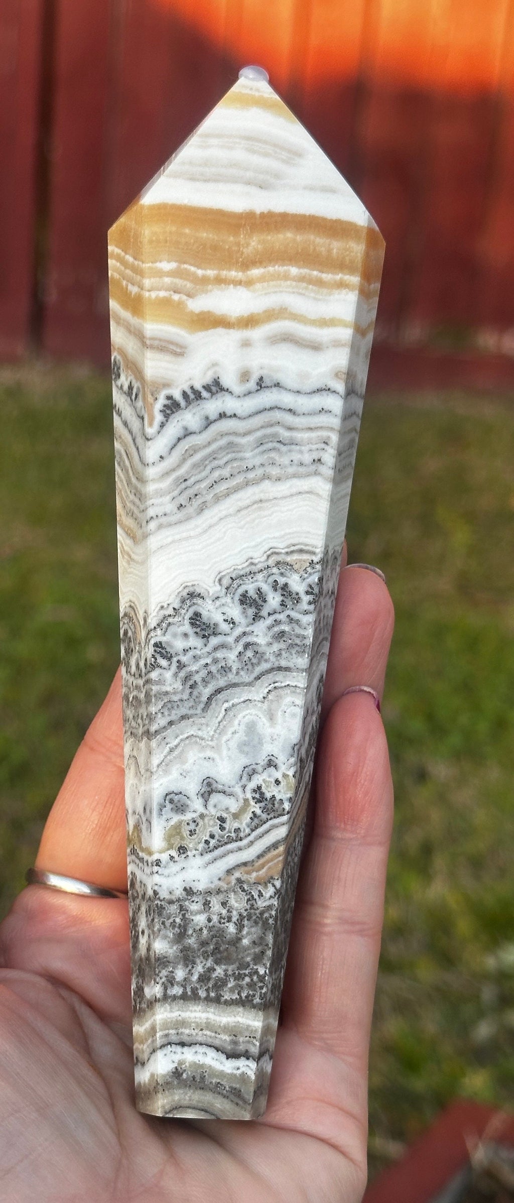 460 Grams Beautiful Dendritic Orange Calcite with wooden stand
