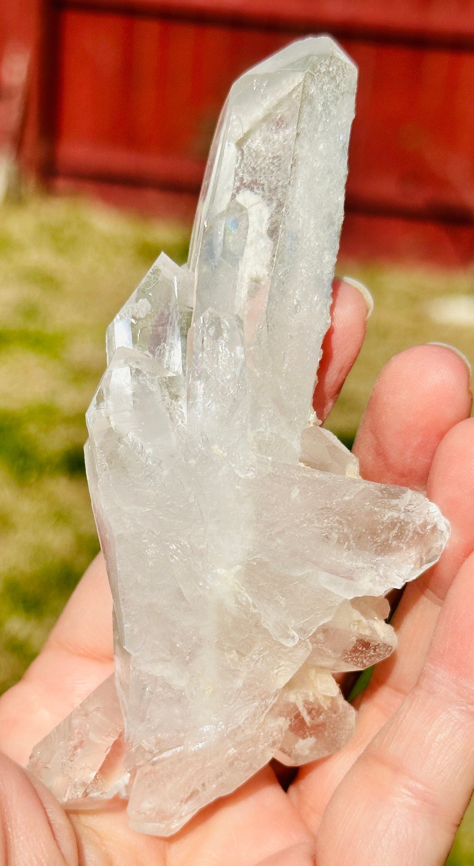157 Grams Beautiful and Very Special Starbrary Point in a  Clear Quartz Cluster of several DT points.