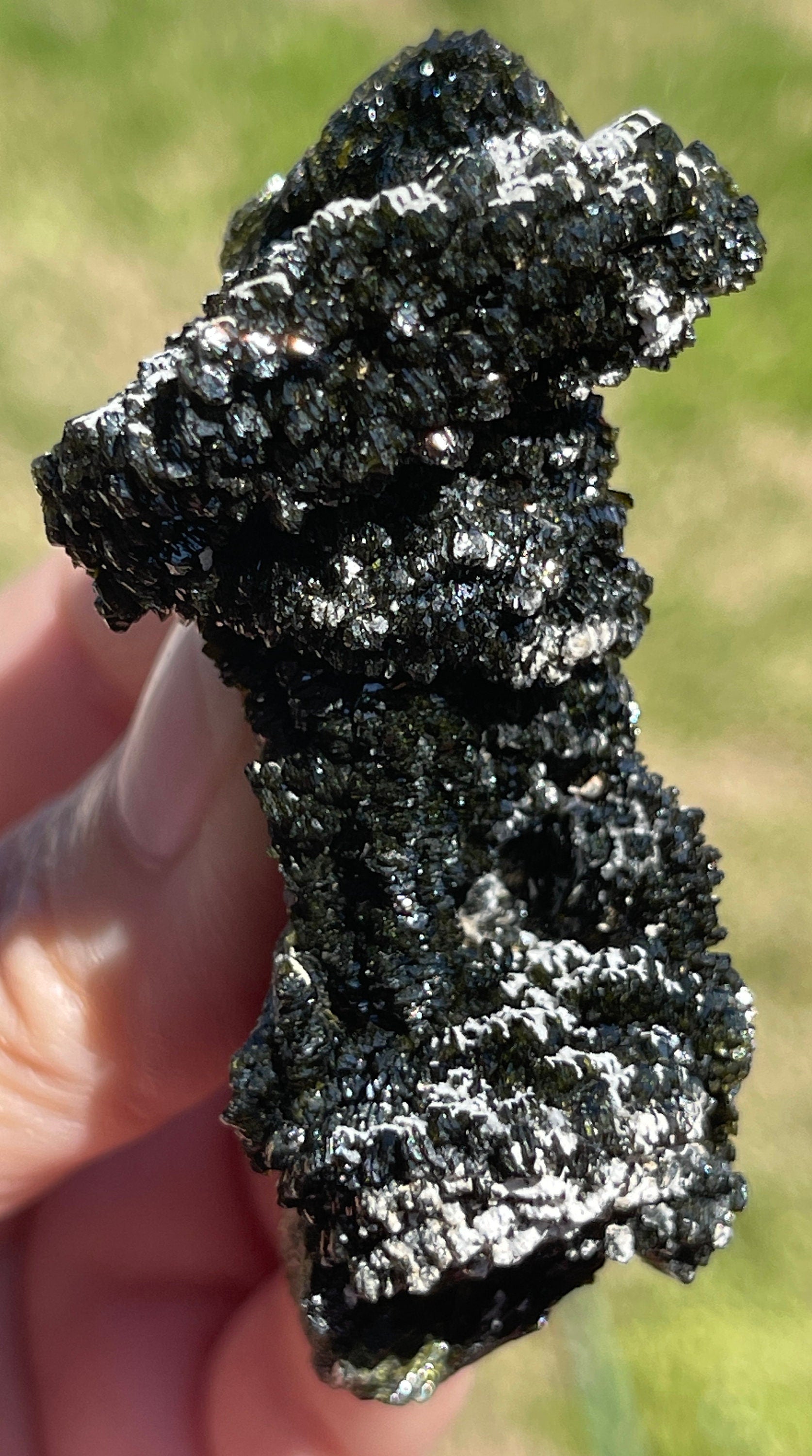 Very Sparkly Dark Green Epidote Fan Cluster