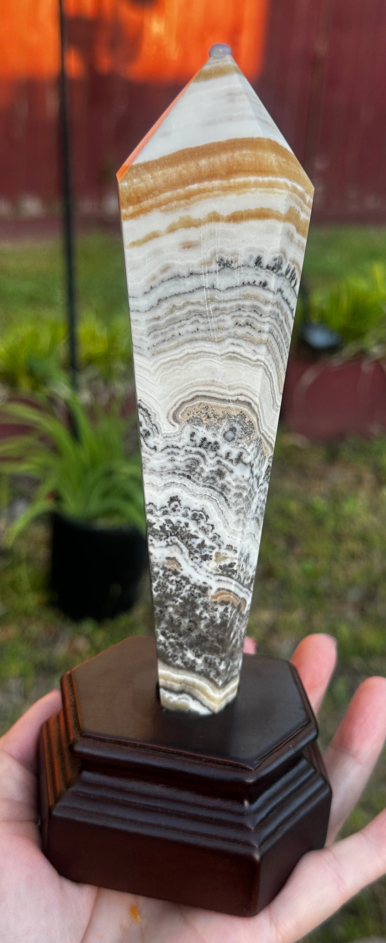 460 Grams Beautiful Dendritic Orange Calcite with wooden stand