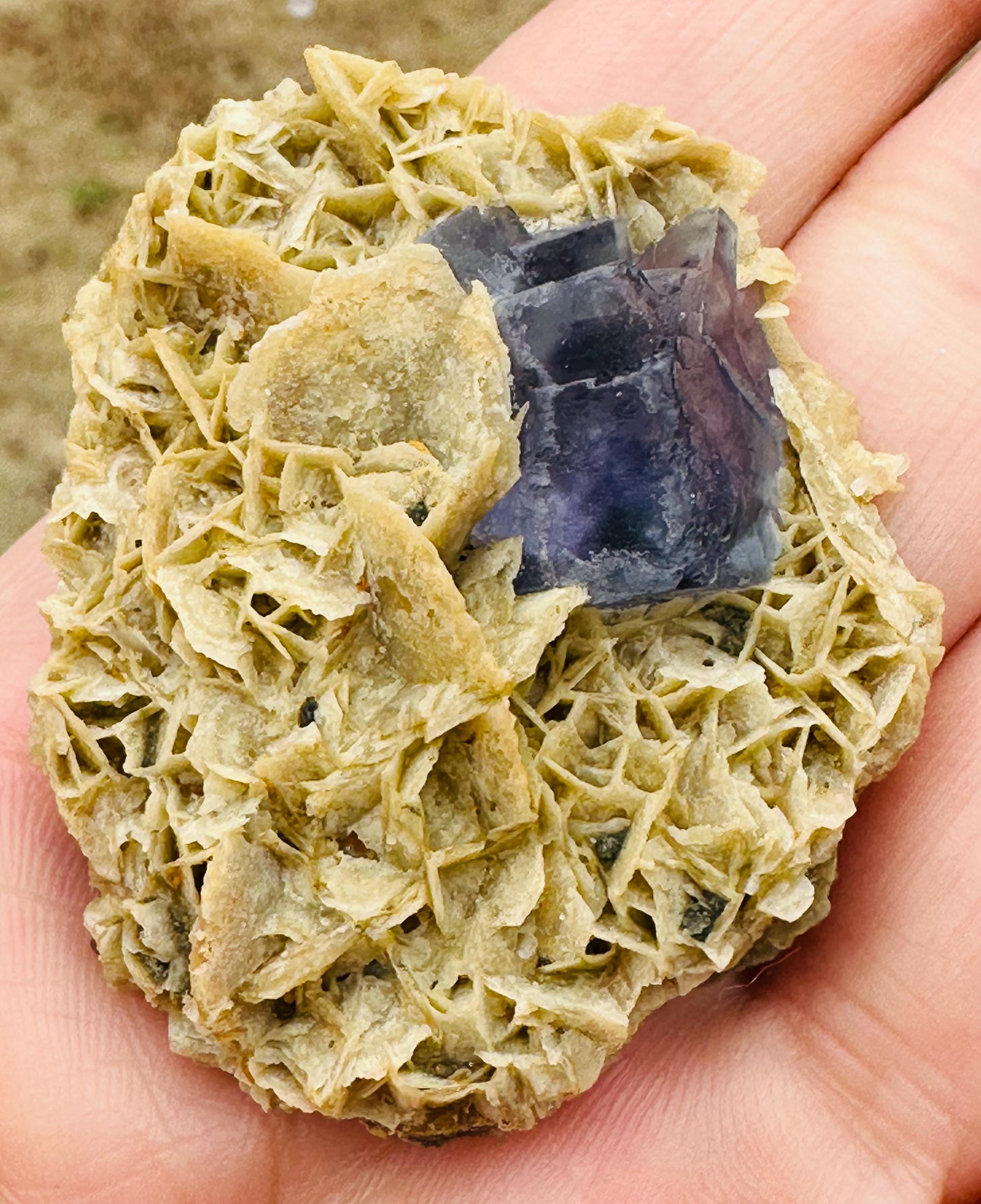 21 Grams Natural Beautiful Transparent Cubic Fluorite with purple phantom on a very Aesthetic Barite Formation