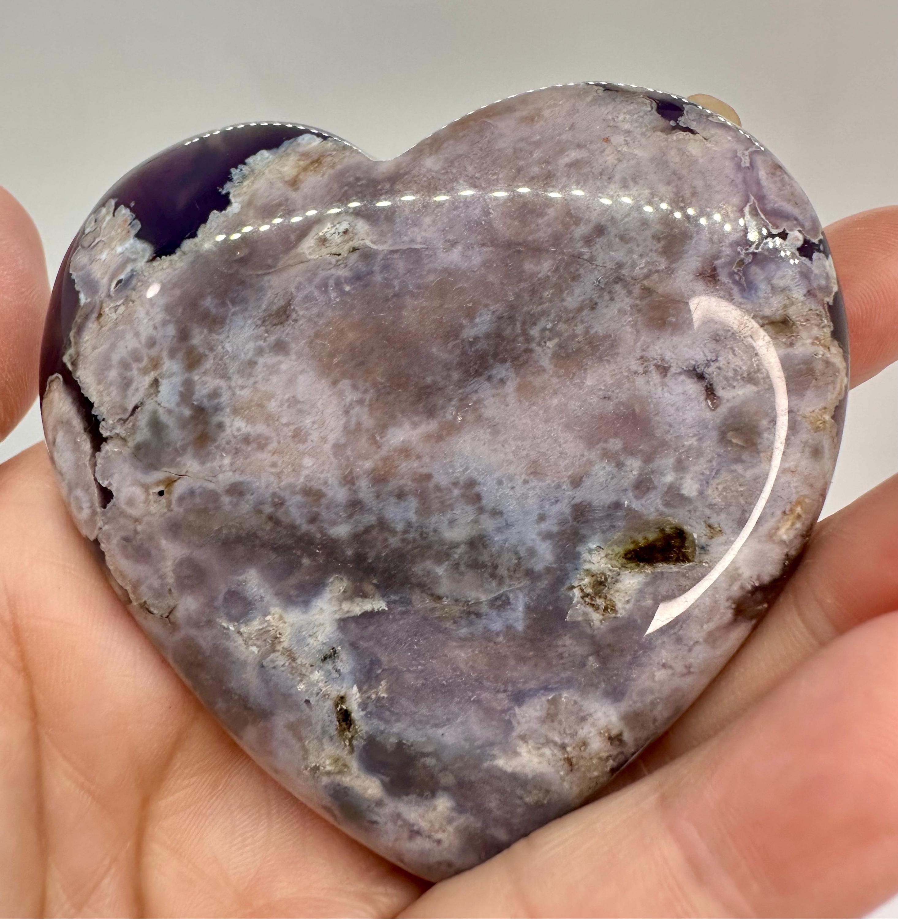 Dark Blue Flower Agate Set — Slab, Heart, Feather Carving & Wand with Acacia Stand