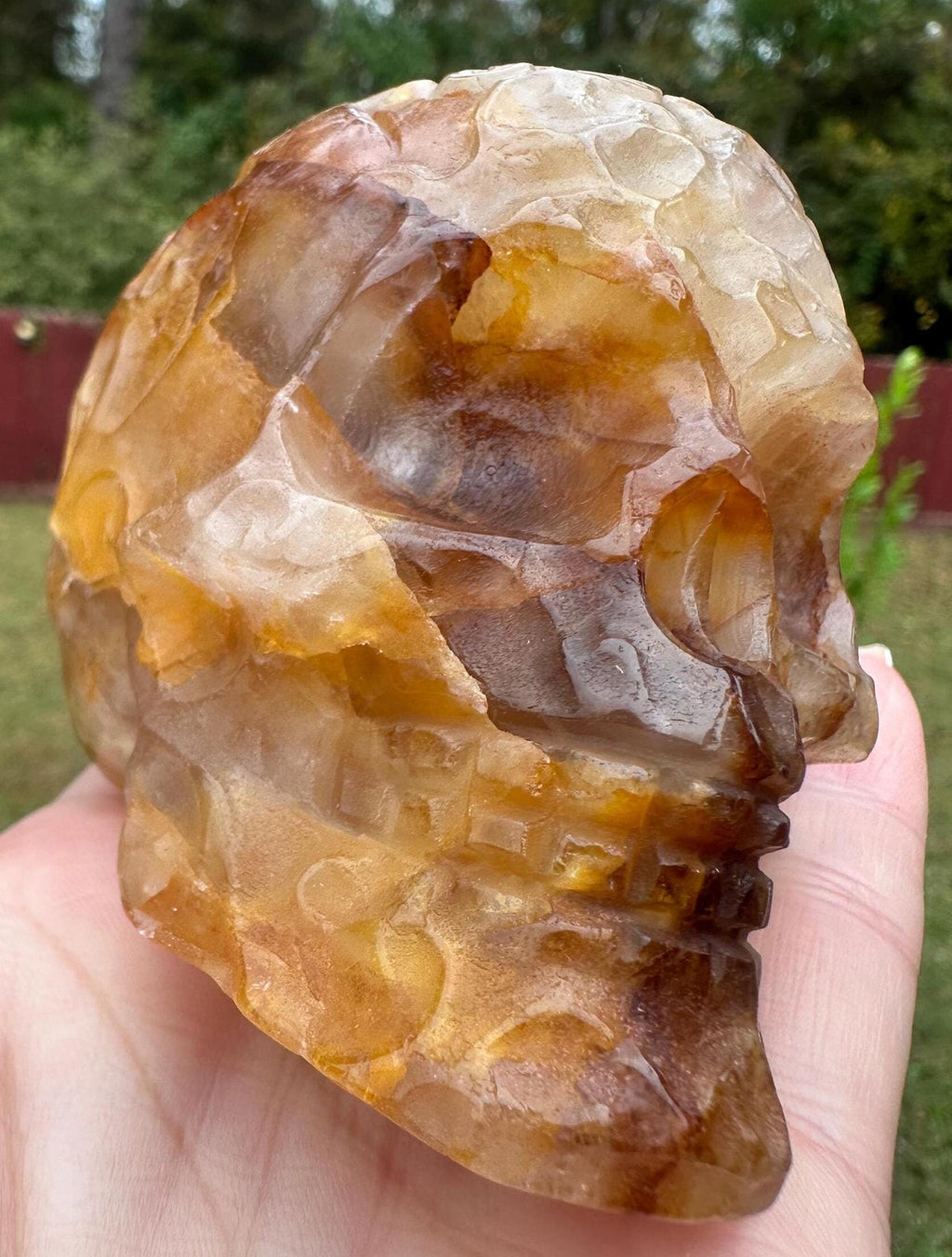 537 Grams Power House Golden Healer Skull with Intricate Engraving