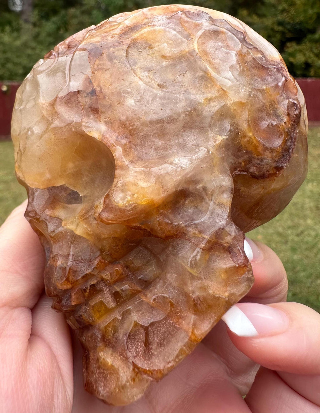 537 Grams Power House Golden Healer Skull with Intricate Engraving