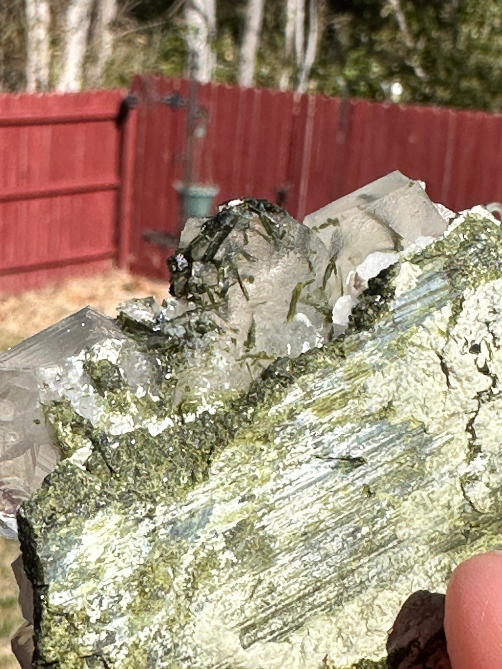 123 Grams Beautiful Green Epidote Crystal On/Inside Quartz Cluster from Pakistan