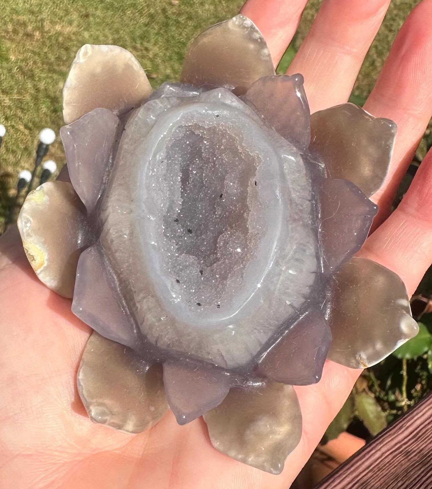 331 Grams Druzy Agate Lotus Carving