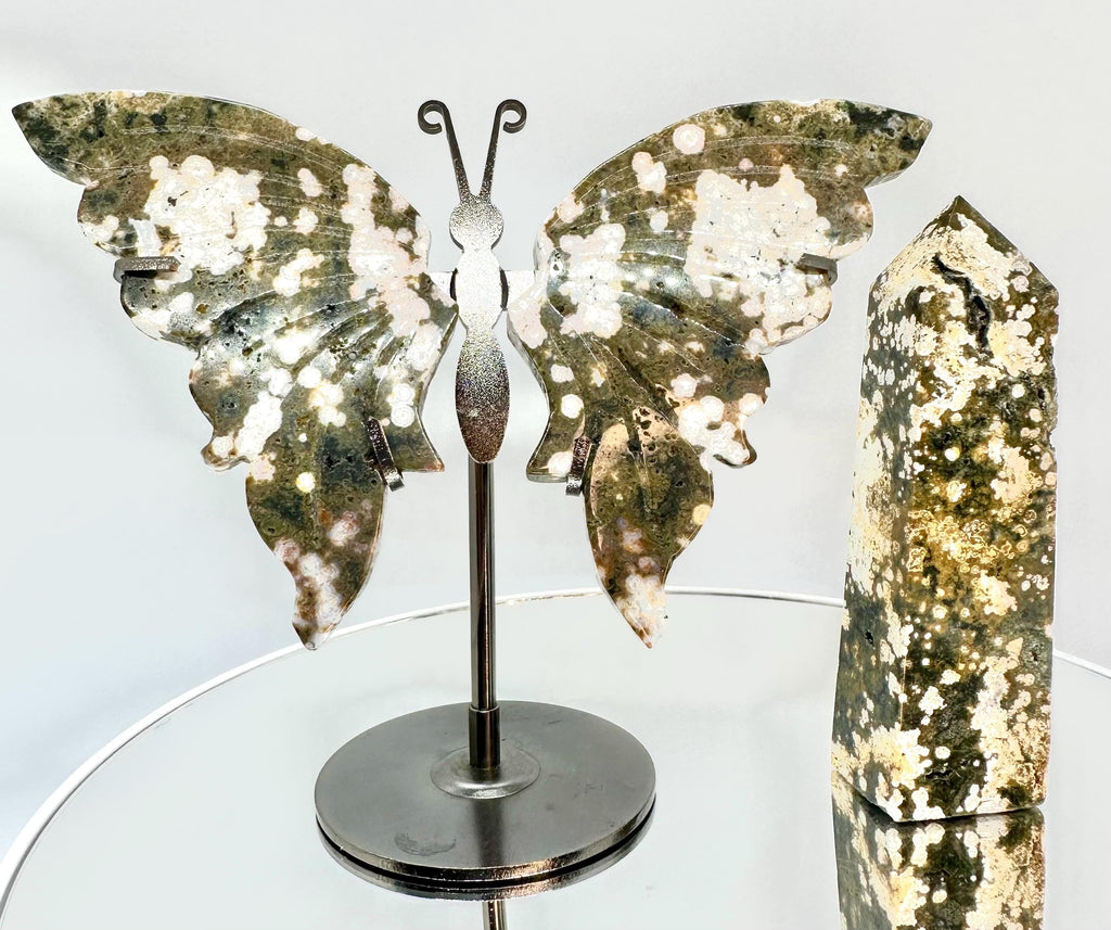 Orbicular Ocean Jasper Butterfly & Tower Set