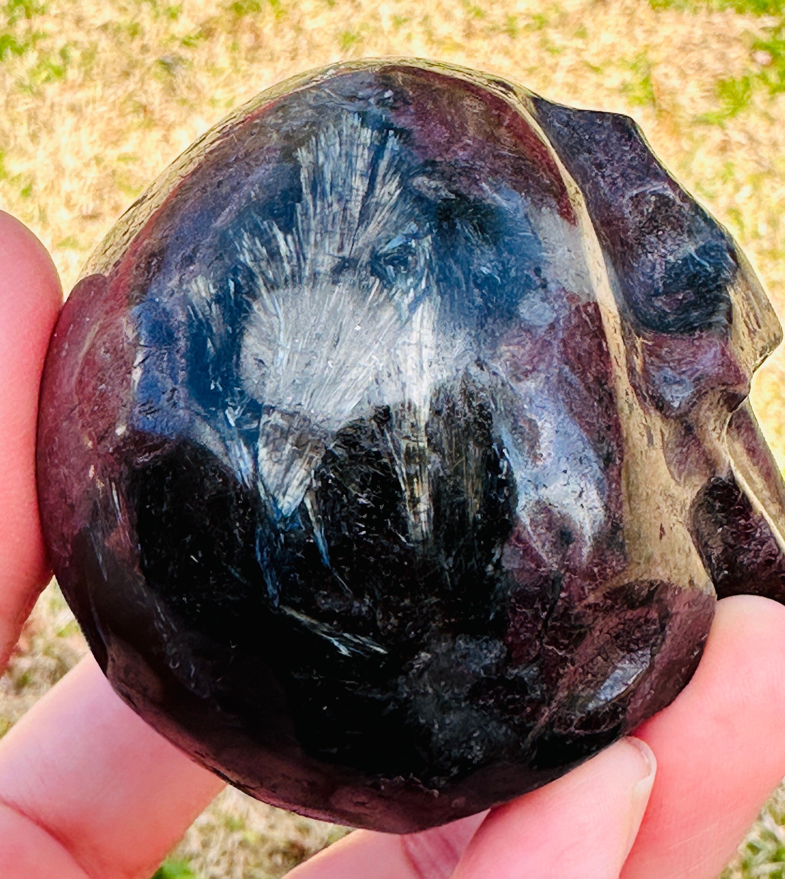 450 Grams Power House of Garnet in Arfvedsonite Skull Carving