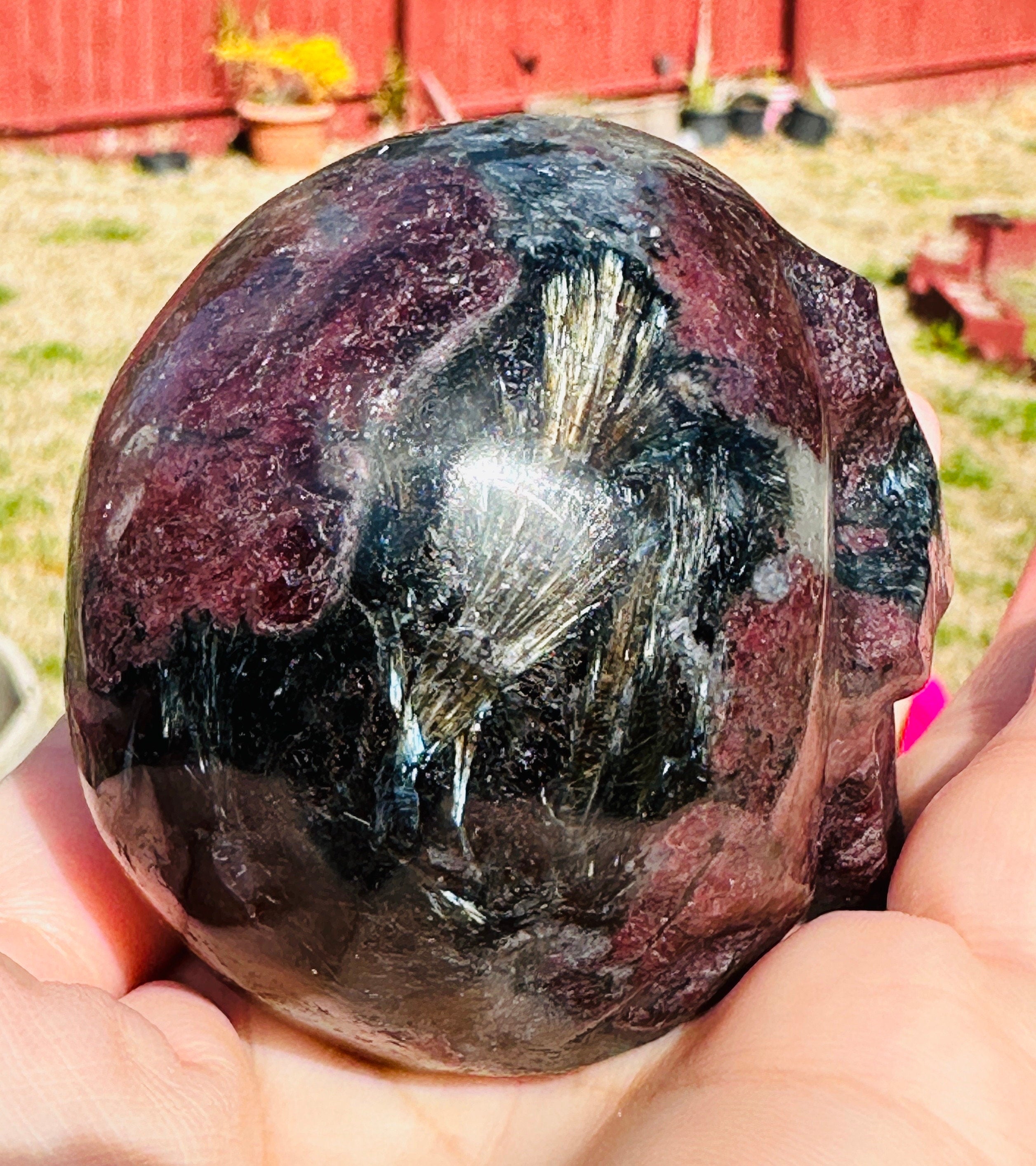 450 Grams Power House of Garnet in Arfvedsonite Skull Carving