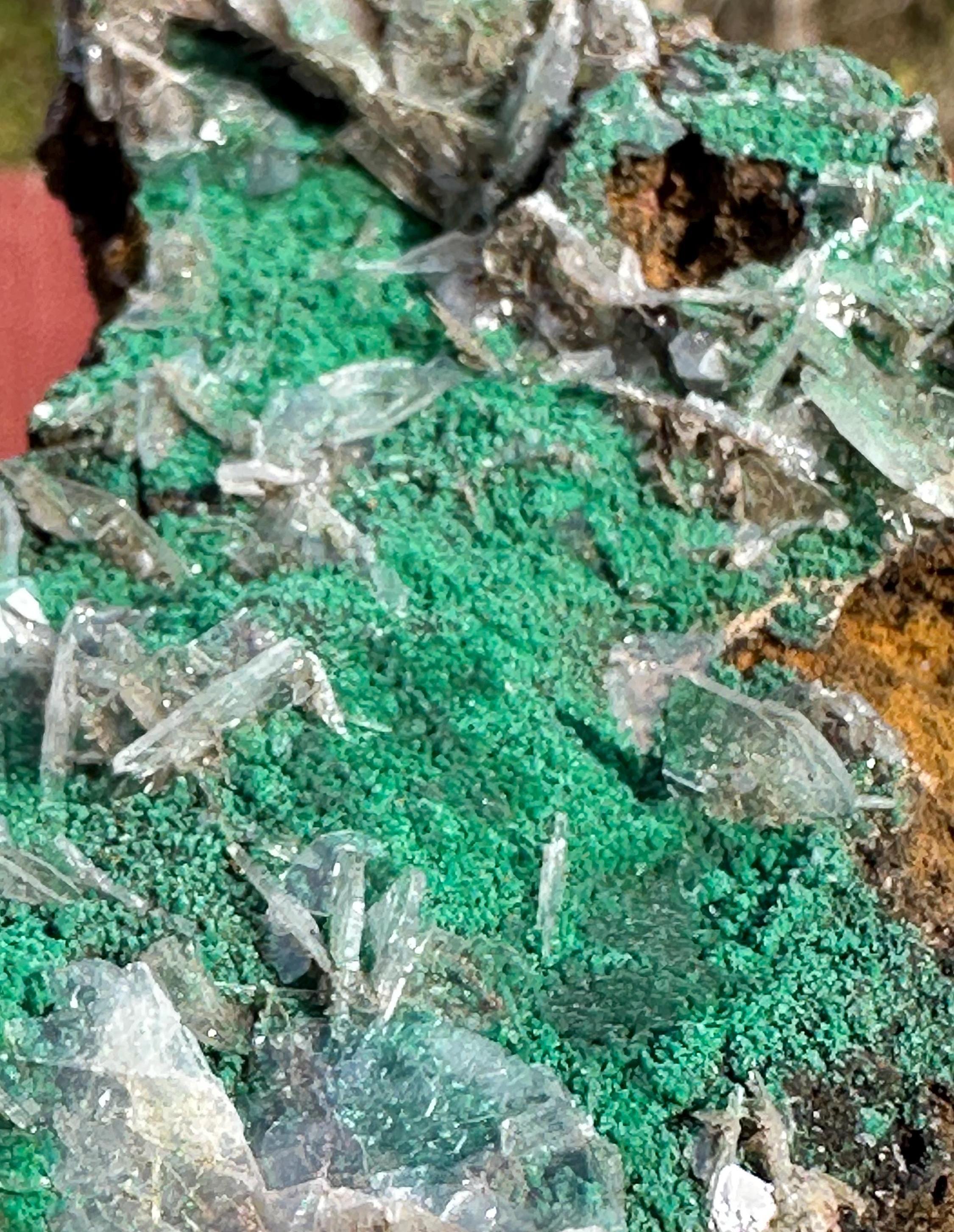 152 Grams Clear Barite blades in green "sandy granular like" Atacamite specimen from China