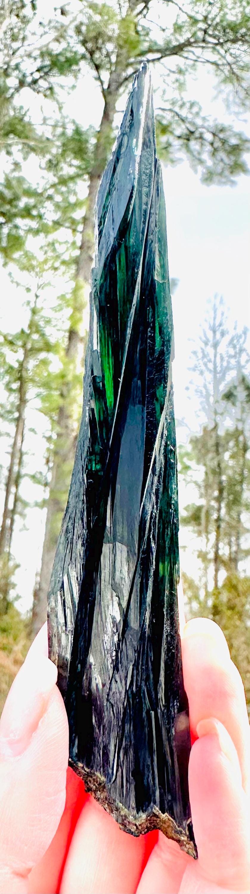 Vivianite Spear — Bright Green & Blue Radiance on Custom Acrylic Stand from Bolivia