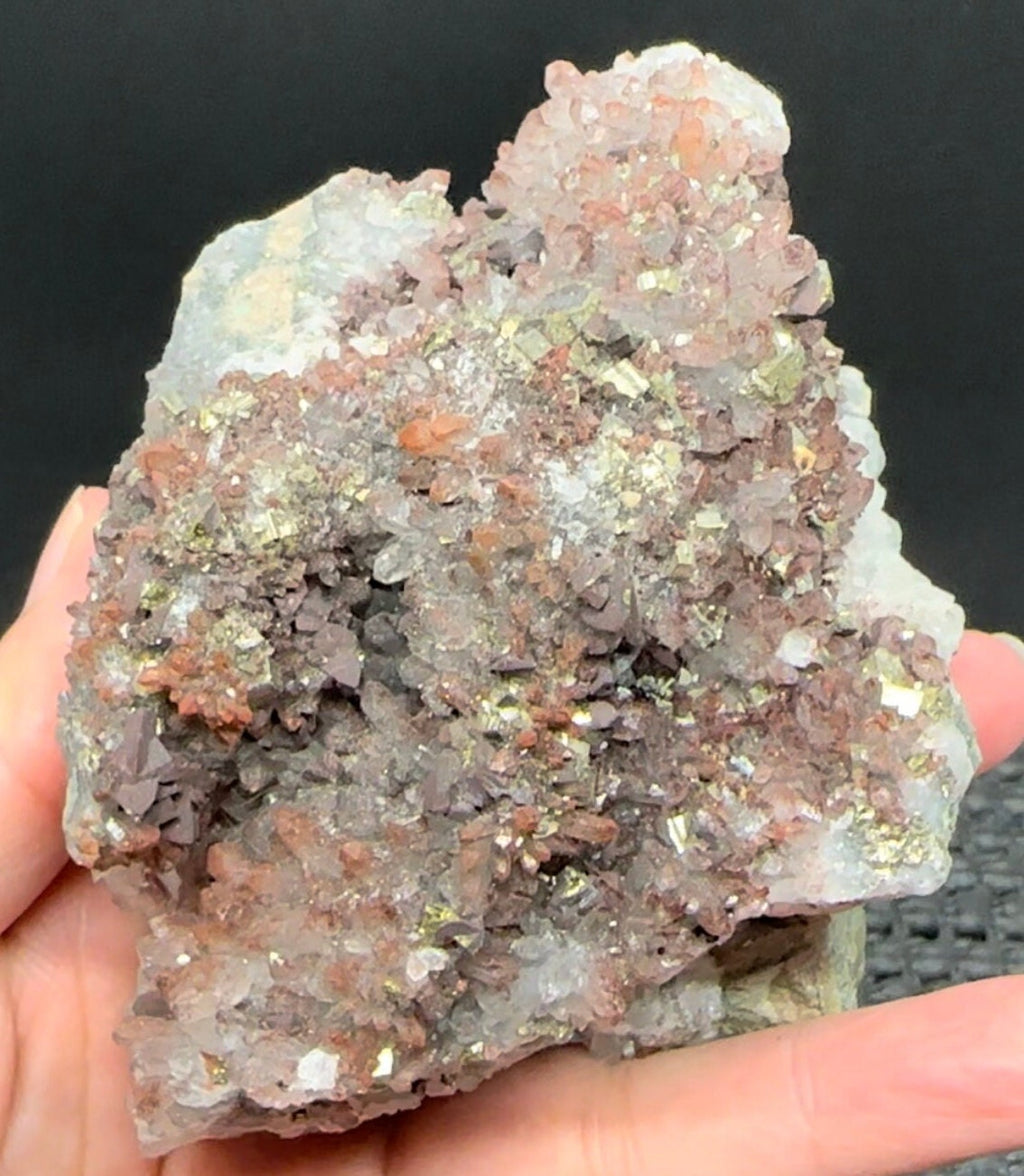 535 Grams Natural Red Phantom Hematite Quartz Cluster with Pyrite and Chalcopyrite