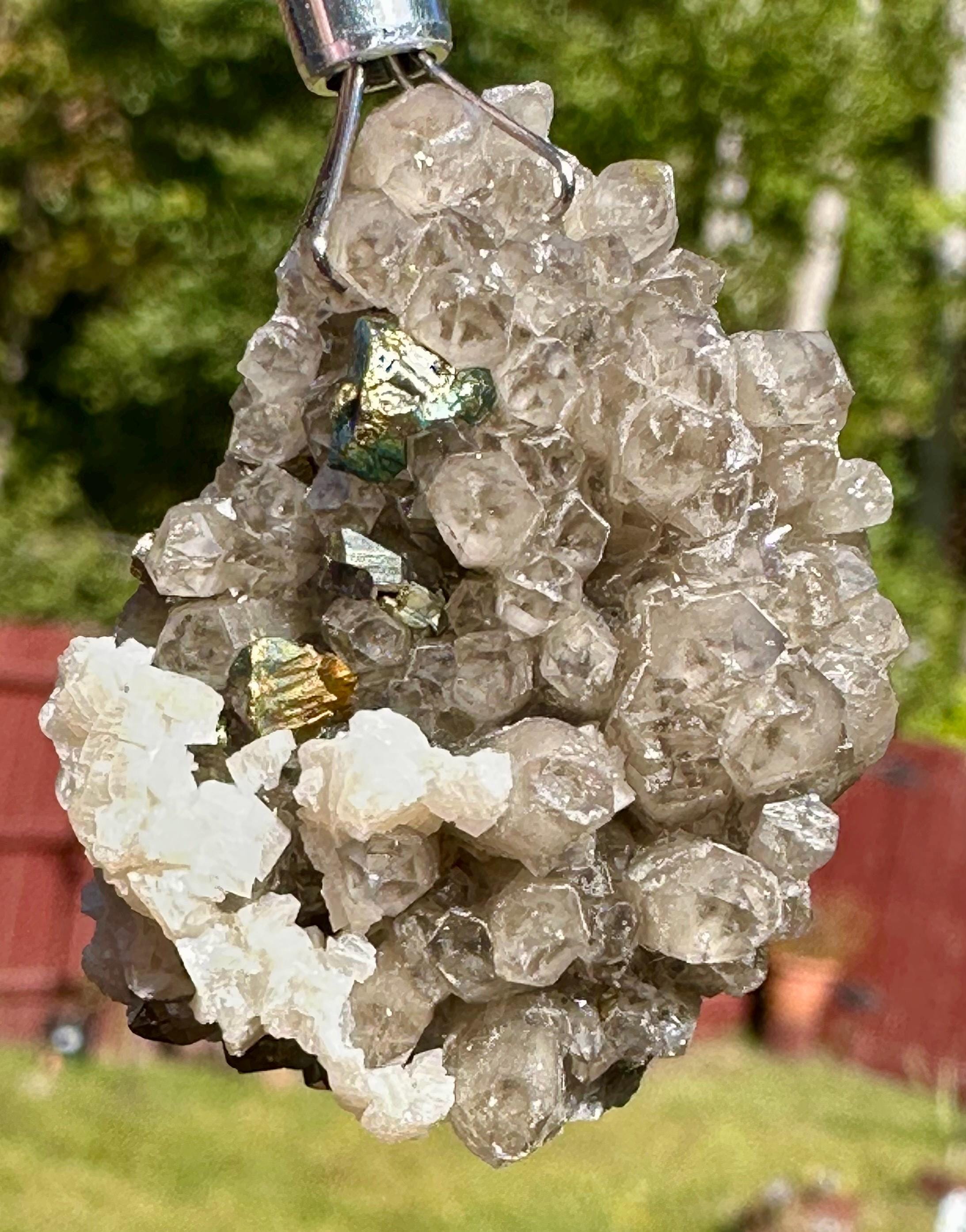 22 Grams Smoky Rare Columnar Calcite with Dolomite & Chalcopyrite from Guangxi, China