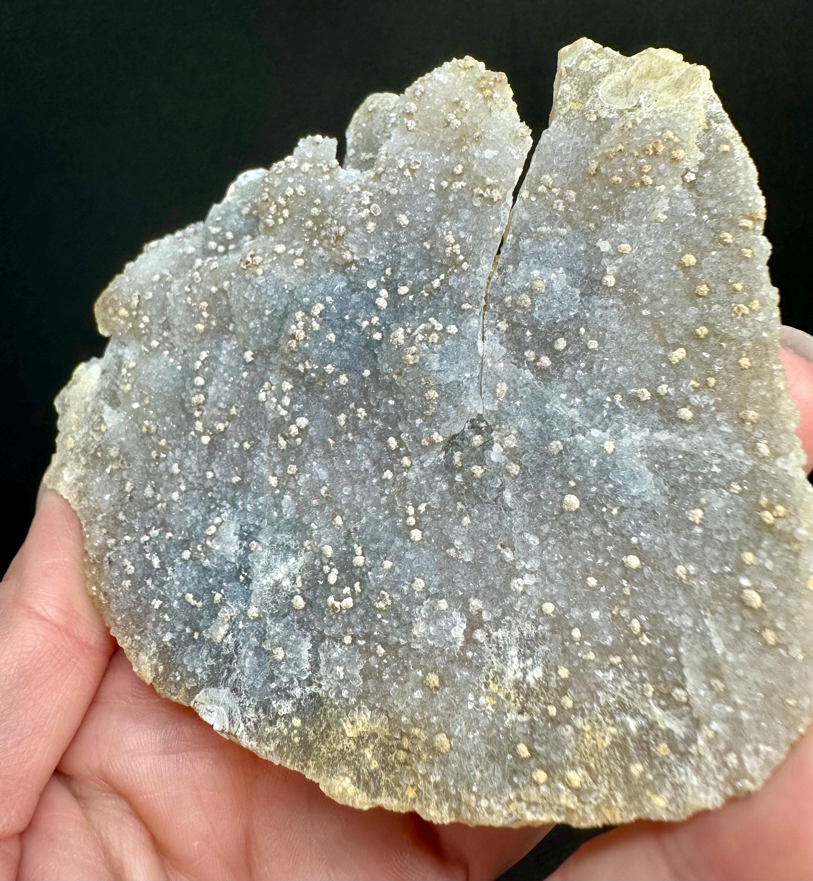 121 grams Drusy Blue‑Grey Chalcedony Slab with Barite “Stars” from Brazil