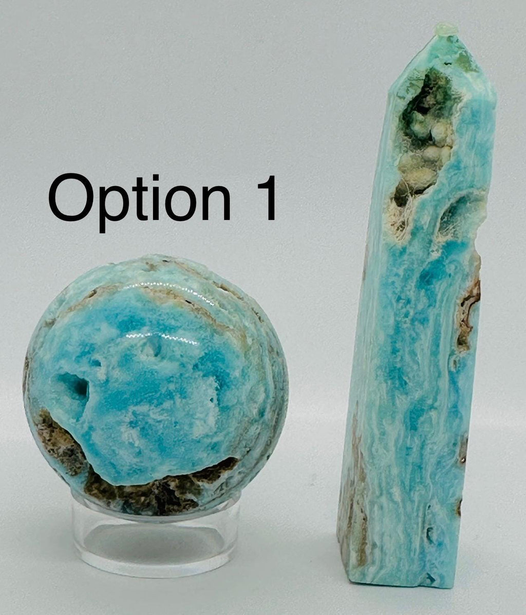 Blue Hemimorphite Crystal Set - Sphere & Tower Duo