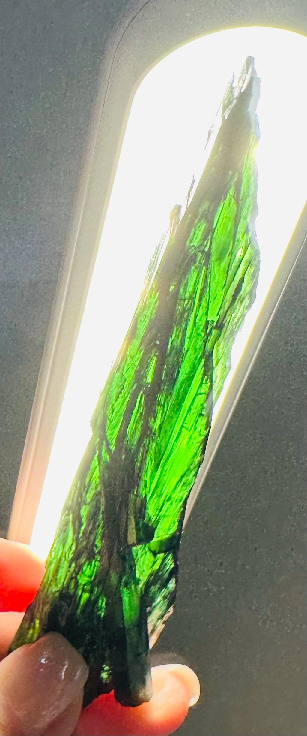 Vivianite Spear — Bright Green & Blue Radiance on Custom Acrylic Stand from Bolivia