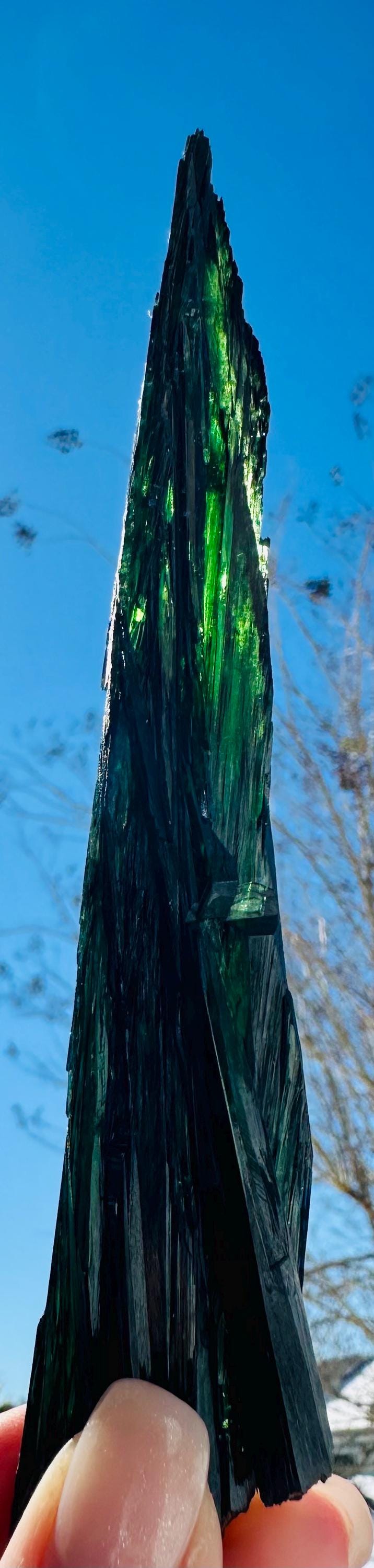 Vivianite Spear — Bright Green & Blue Radiance on Custom Acrylic Stand from Bolivia