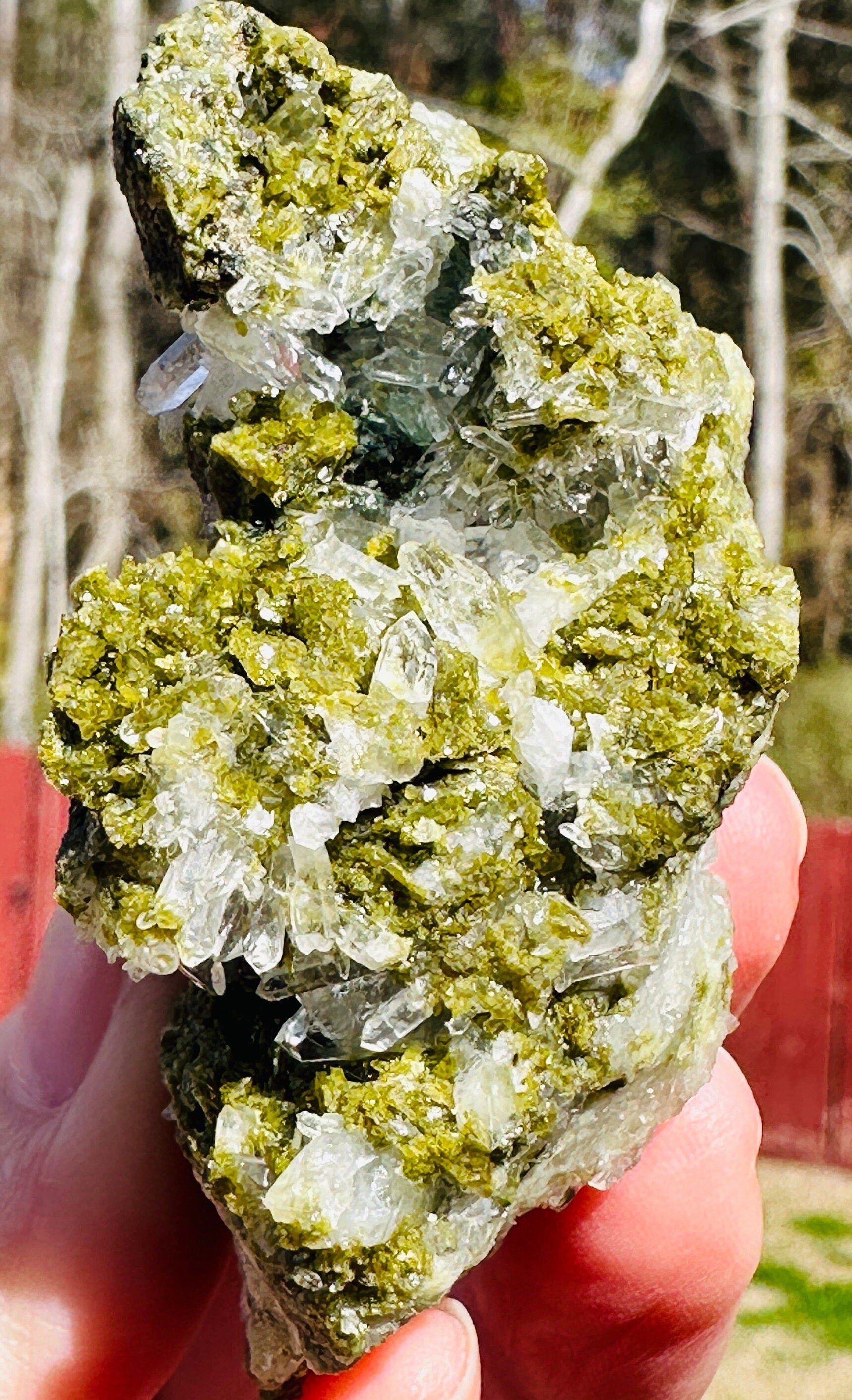 90 Grams Green Epidote  with a Needle Quartz Bunch from Pakistan