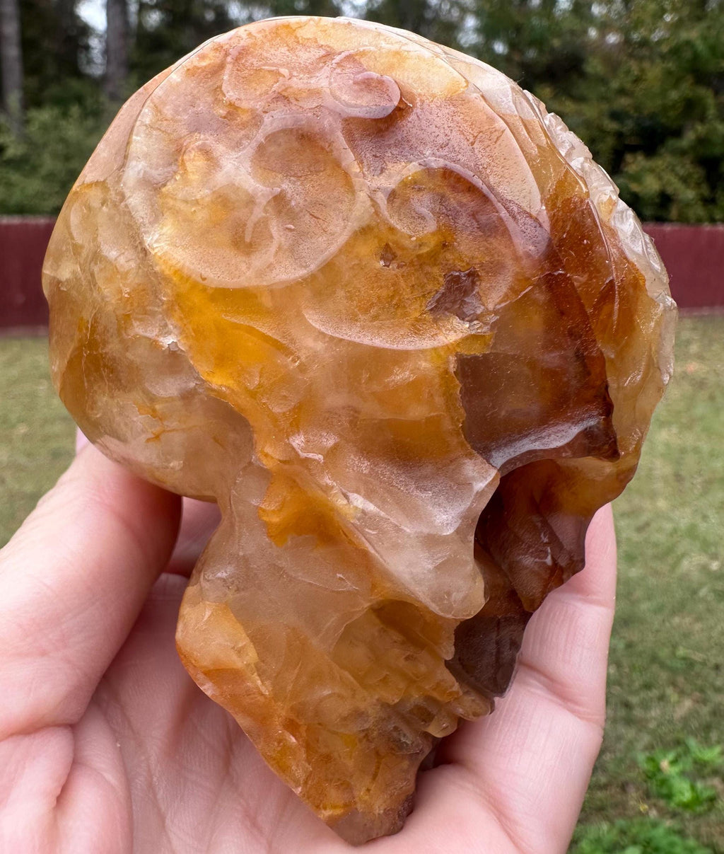 537 Grams Power House Golden Healer Skull with Intricate Engraving